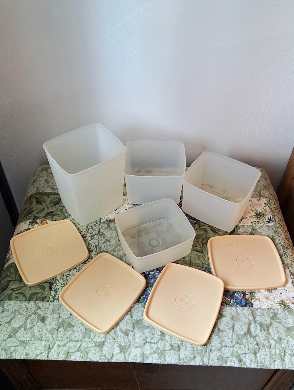 Vintage Tupperware "Square Freezer" & Food Storage Containers, Set of 4